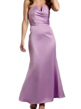 NWT David’s Bridal DB Studio Lavender Satin Strapless Notched Neckline Formal